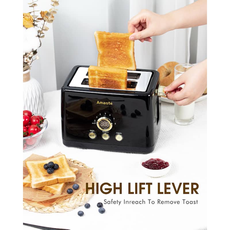 2 Slice Toaster, Retro Bread Toaster with LED Digital Countdown Timer