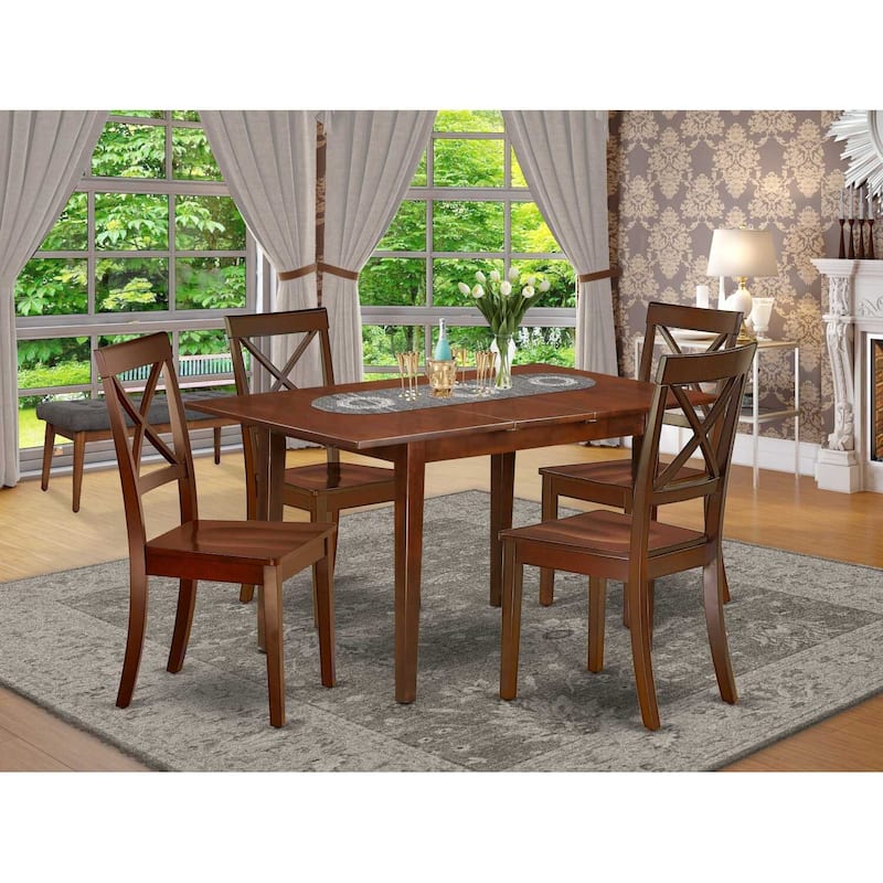 Rustic Dining Set for 4 - 5 Piece Kitchen Table & Chair Set, 32x54 Inch, Mahogany Finish
