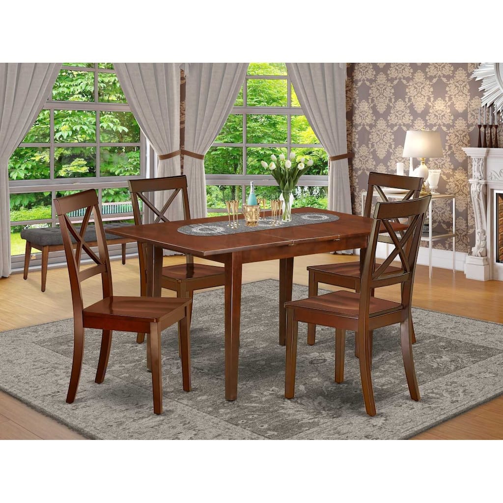 Rustic Dining Set for 4 - 5 Piece Kitchen Table & Chair Set, 32x54 Inch, Mahogany Finish