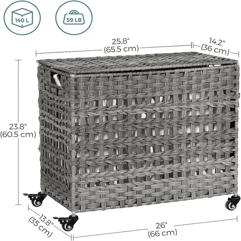 140L Synthetic Rattan Laundry Hamper with Wheels - 26"L x 13.8"W x 23.8"H