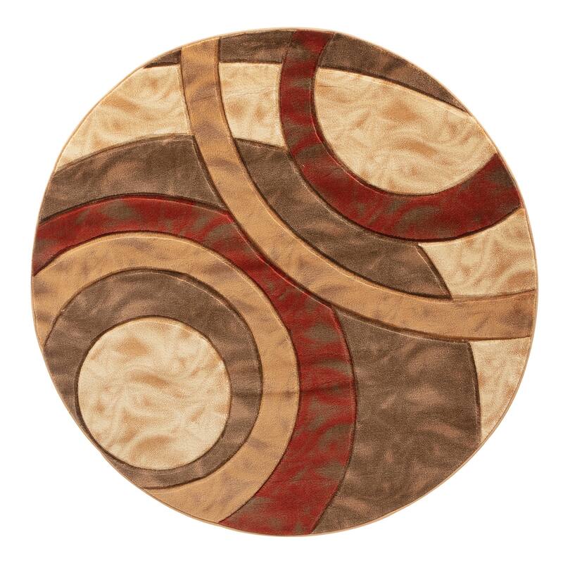 Orelsi Collection Abstract Area Rug - 5'2" Round - Beige/Rust