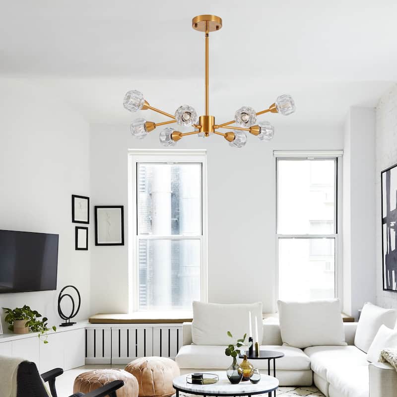 Crystal Chandeliers, 9 Lights Golden Chandelier,Dining Room Chandelier Over Table,Kitchen Light Fixtures(Bulbs Not Included)