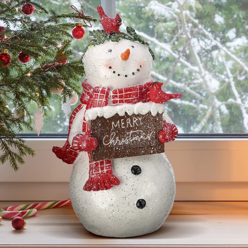 9" Resin "Merry Christmas" Snowman/Cardinals