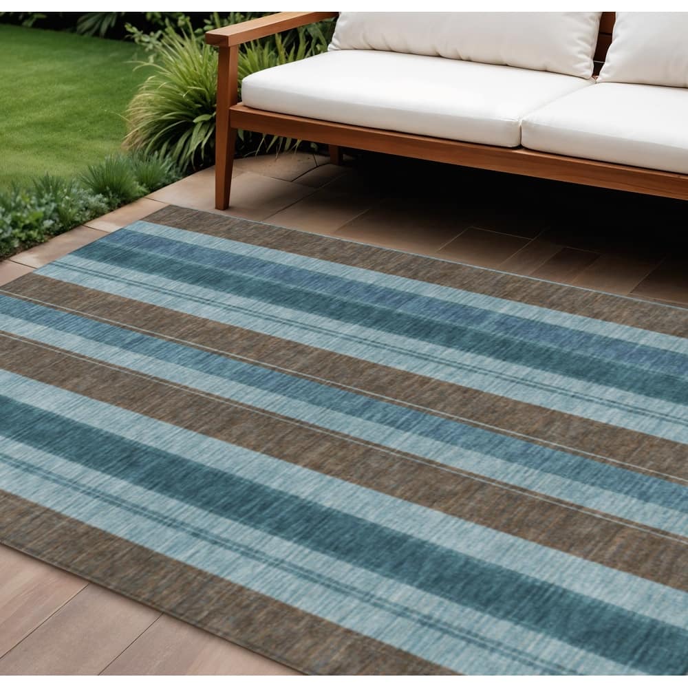 HomeRoots Striped Transitional Rectangle Outdoor Rug