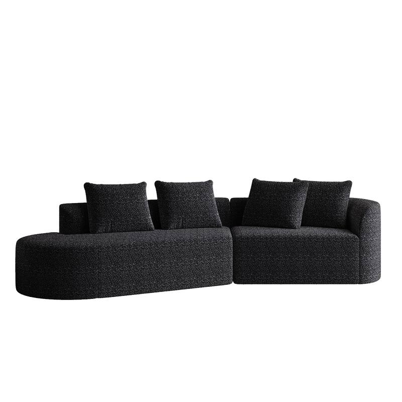 Upholstered Oversized Sectional Sofa, 112-Inch Chenille 4-Seater Extra Deep & Wide Seat Curved Cloud Couch with 4 Throw Pillows