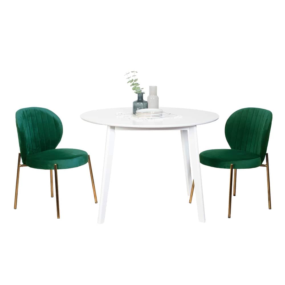 Modern Dining Set with Round Table & Velvet Tufted Chairs