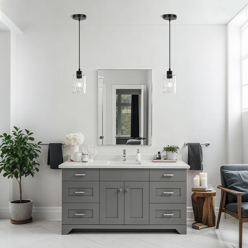 2 Pack 1-Light Kitchen Island Textured Clear Glass Pendant