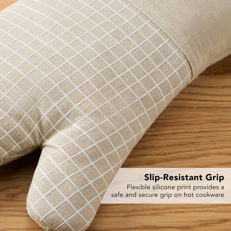 KITCHENAID Gourmet Series Gridlines Oven Mitts 2-Pack Set, Heat Resistant up to 600°F, Soft Silicone Grip, Magnetic Cuff