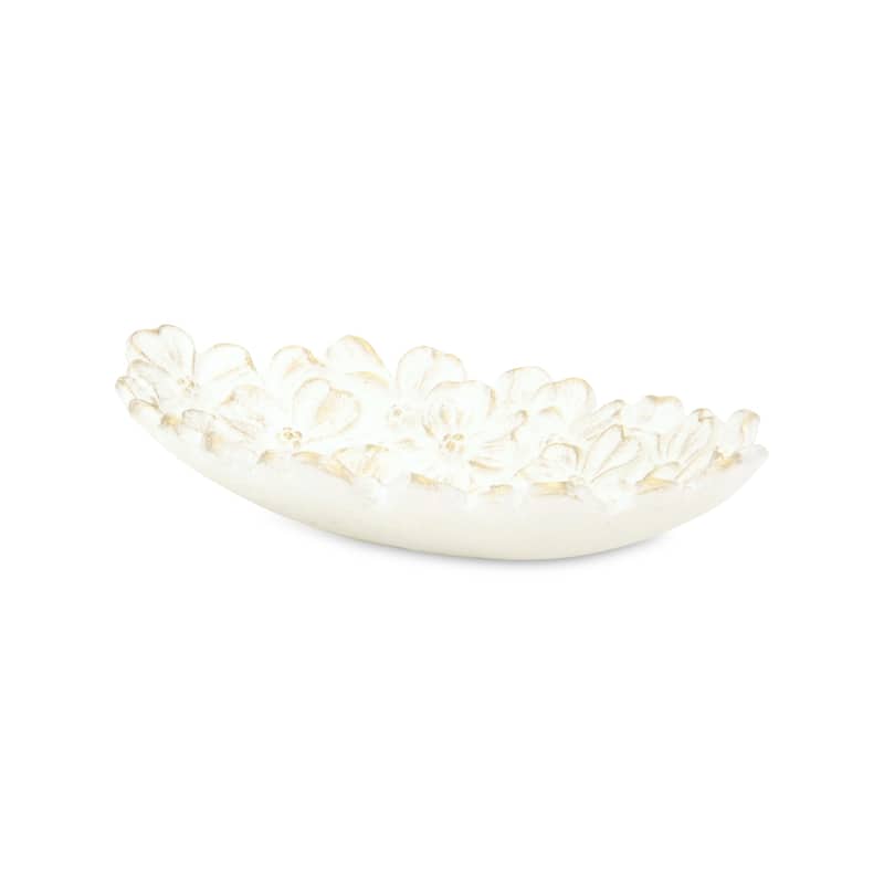 Khilov Flower White and Gold Long Cast Iron Dish