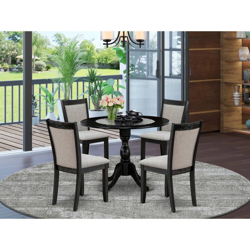 East West Furniture Dining Table Set- a Round Kitchen Table and Linen Fabric Dining Chairs, Wire brushed Black (Pieces Options) - DMMZ5-AB6-06