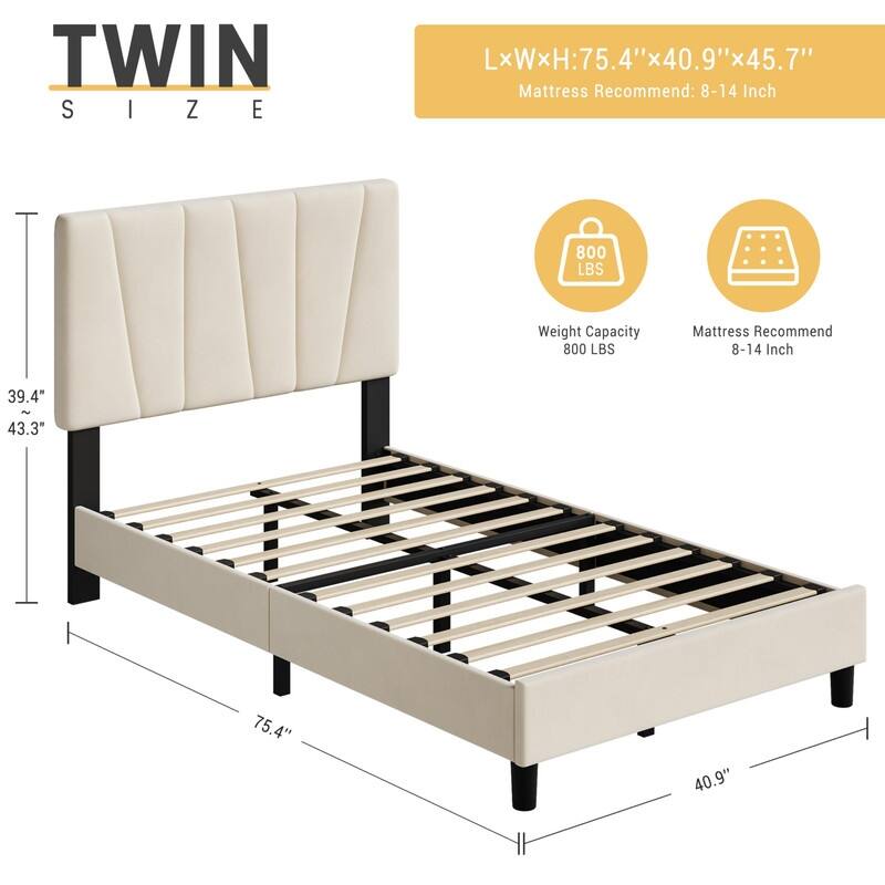 Upholstered Platform Bed with Adjustable Headboard and Slat Support
