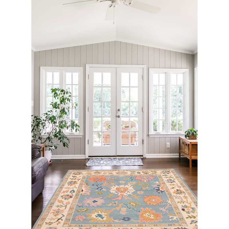 ECARPETGALLERY Hand-knotted Modern Oushak Light Blue Wool Rug - 9'0 x 11'10