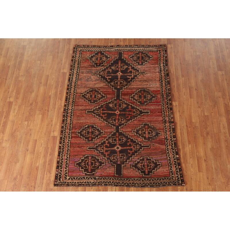 Tribal Geometric Qashqai Persian Antique Rug Hand-knotted Wool Carpet - 4'9"x 6'11"