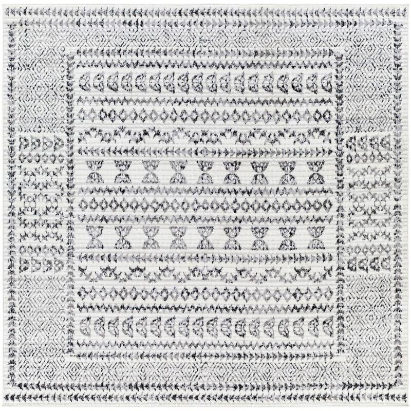 Livabliss Pisa Casual Tribal Area Rug - Black/Ivory - 7'10" x 7'10" Square