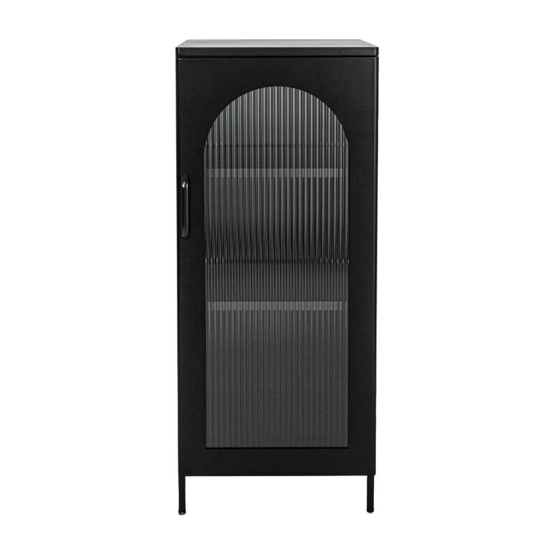 Solstice Metal Accent Cabinet with 2 Adjustable Storage Shelves and Arched Glass Door