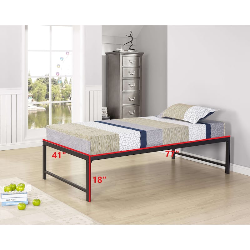 Black Steel Hi-riser Twin Bed with Pop-up Trundle