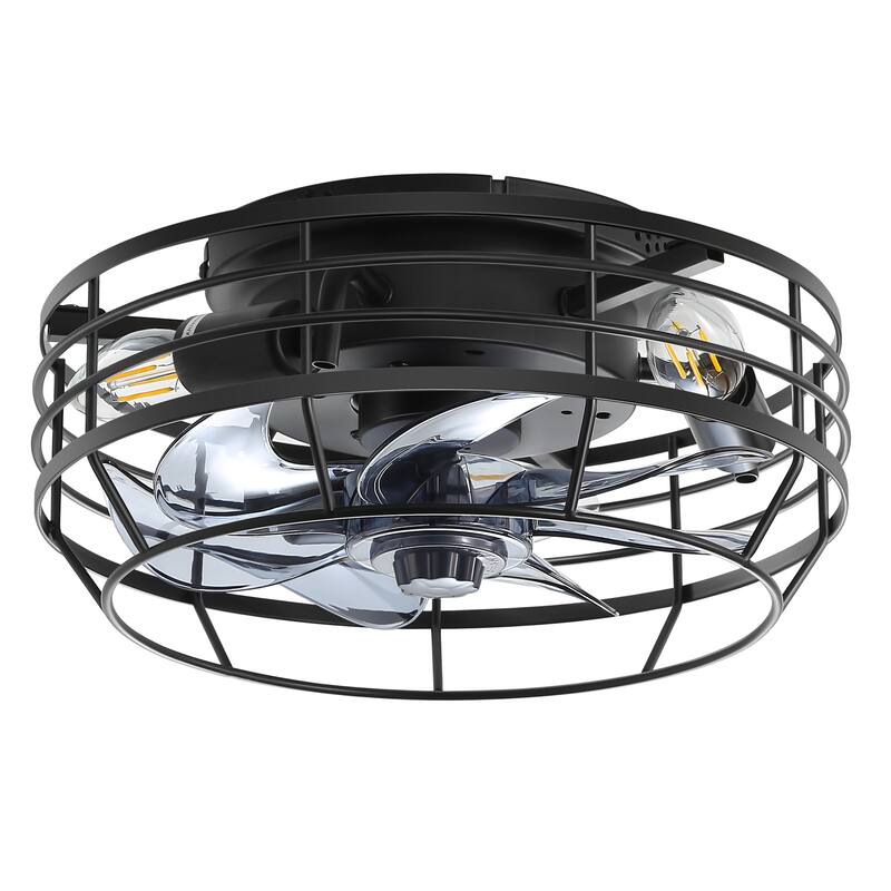 12" Low Profile Enclosed Cage Ceiling Fan with Light and Remote