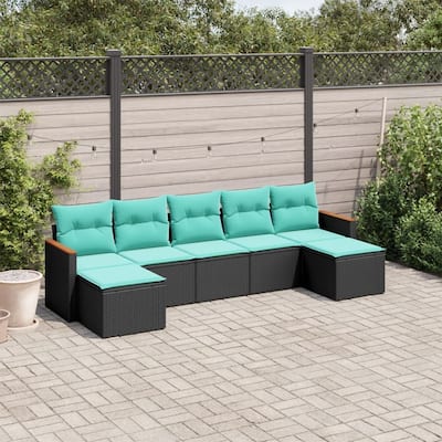 vidaXL 7 Piece Patio Sofa Set with Cushions Black Poly Rattan