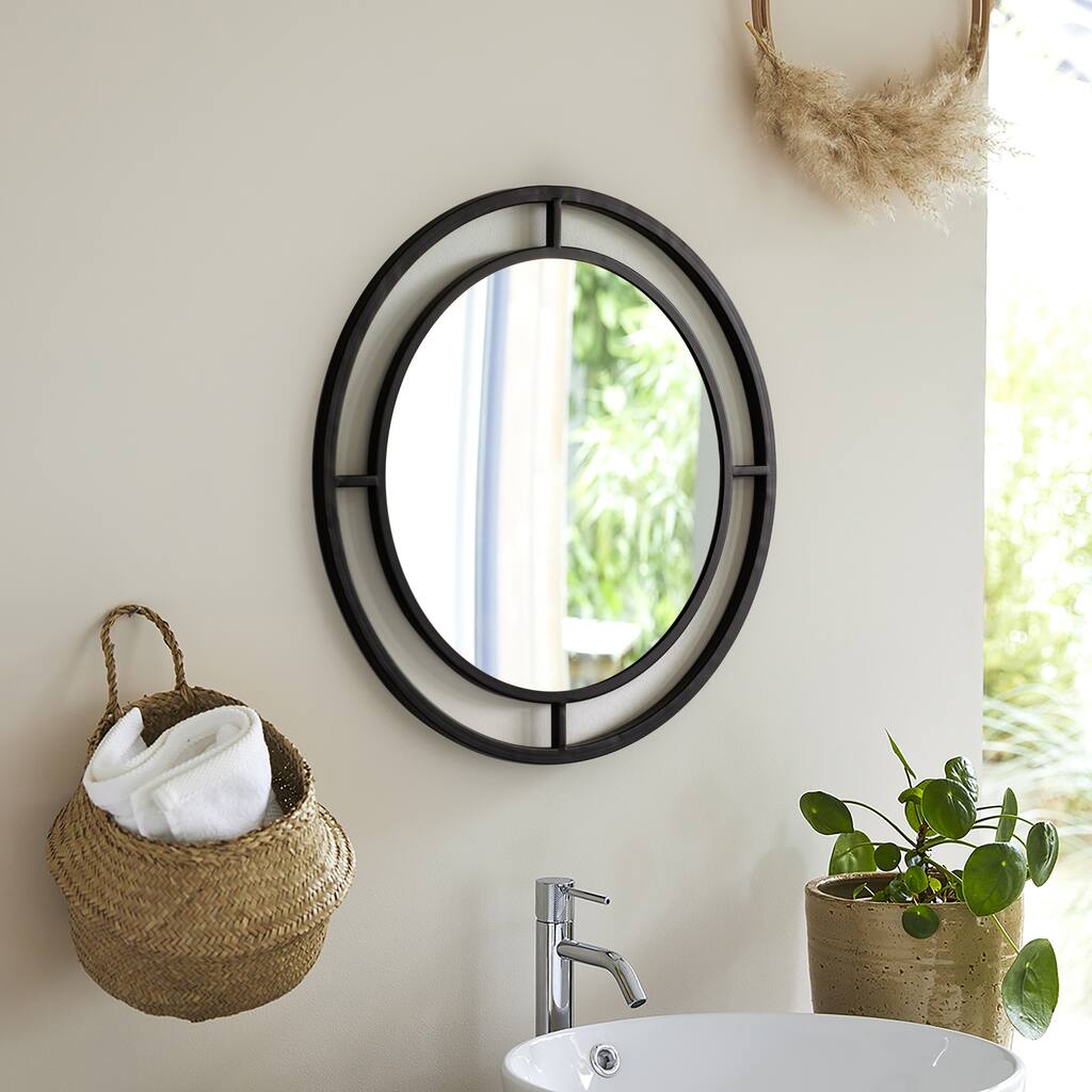Uniquewise Decorative 19.75-inch Round Mirror with Circle Ring Frame - Black Metal Wall Mounted Modern Mirror