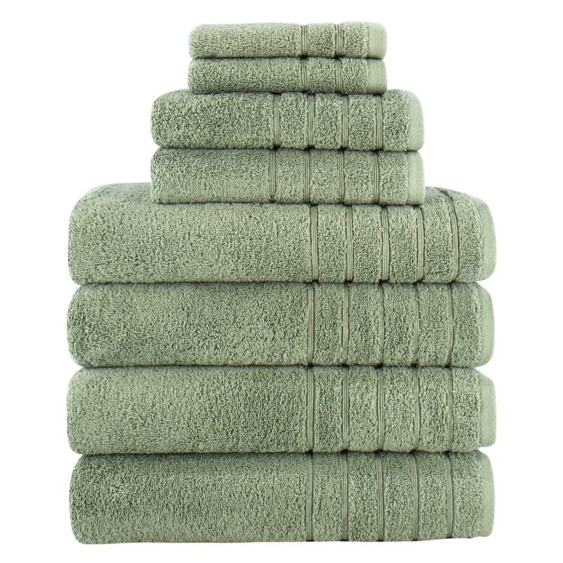 Towels Beyond 8 Piece Turkish Cotton Towel Set 670 GSM Washcloth, Hand & Bath Towel - Green