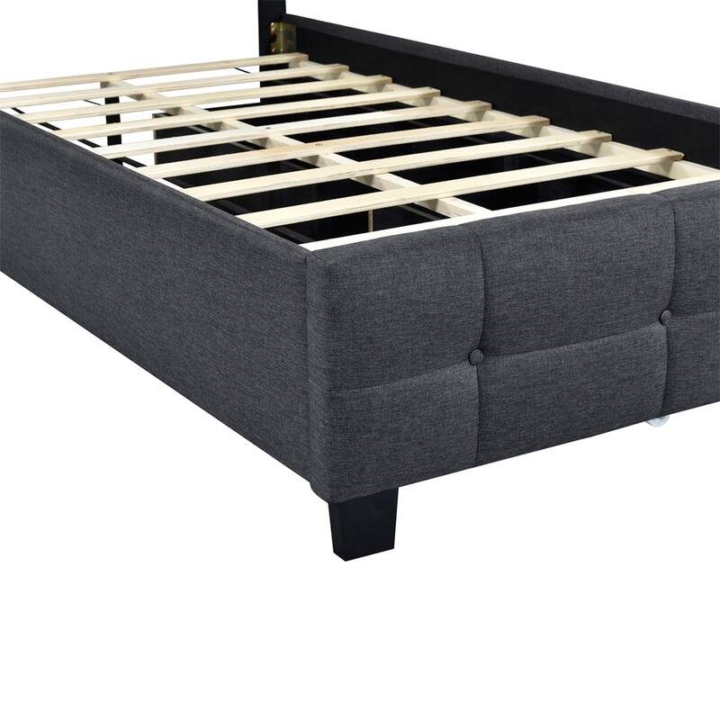Twin Size Upholstered Platform Bed with LED Frame and 2 Drawers