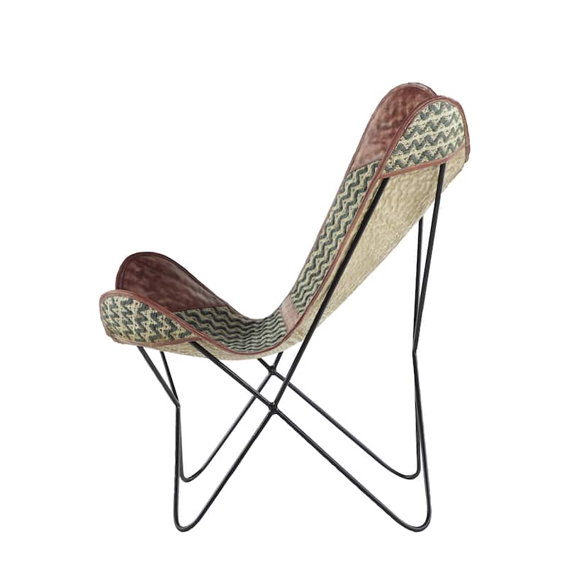 Canvas Butterfly Chair with Leather Accents - Gray - Roche River Decor