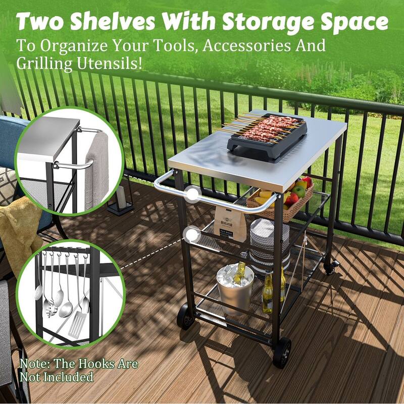 VEIKOUS Outdoor Patio Grilling Backyard BBQ Grill Cart with Stainless Steel Top