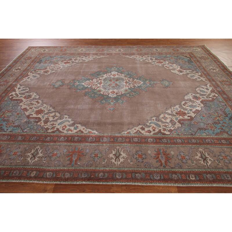 Over-Dyed Distressed Tabriz Persian Antique Wool Carpet - 9'11" x 12'11"