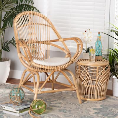 Jayden Bohemian Upholstered Rattan Accent Chair-Natural Brown/White