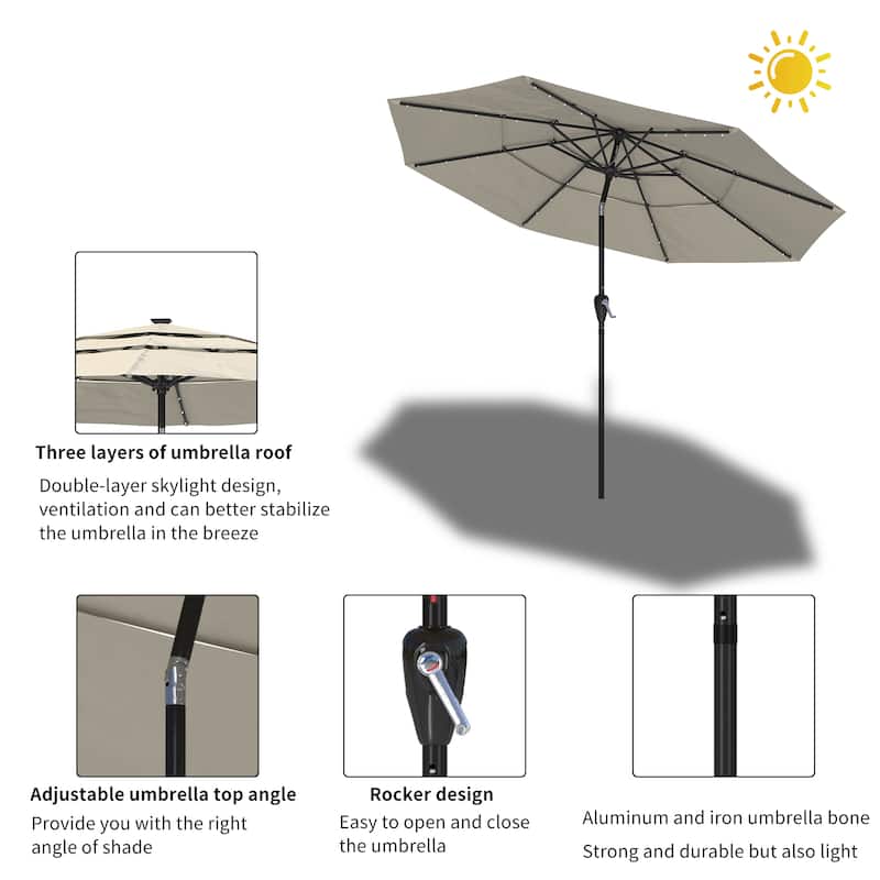 Clihome 10FT LED 3-Tier Patio Market Umbrella with Crank