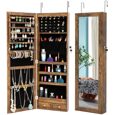 Bedroom Walled Simple Jewelry Storage Mirror Cabinet With LED Lights
