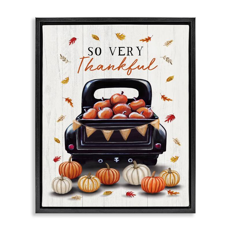 Stupell Autumnal So Very Thankful Framed Floater Canvas Wall Art Design By Elizabeth Tyndall - 25 x 31 - Black