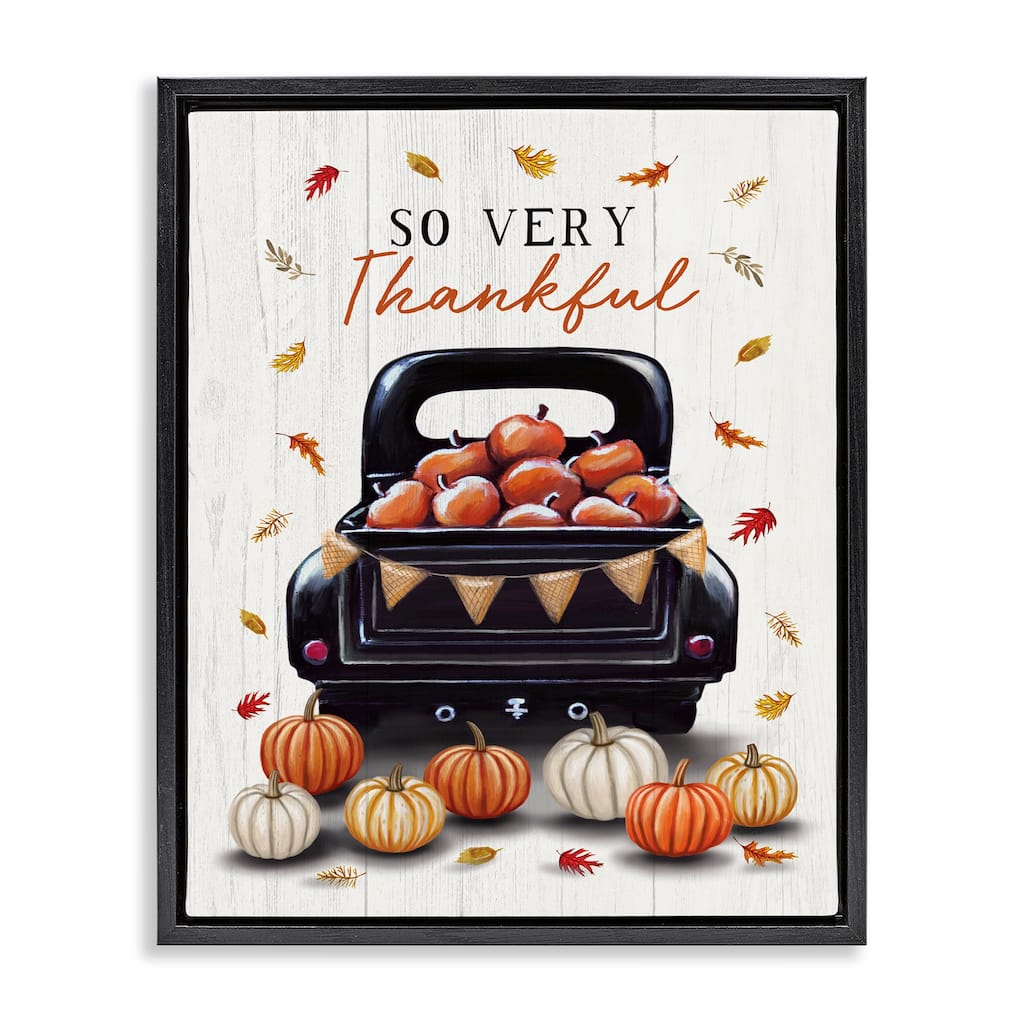 Stupell Autumnal So Very Thankful Framed Floater Canvas Wall Art Design By Elizabeth Tyndall