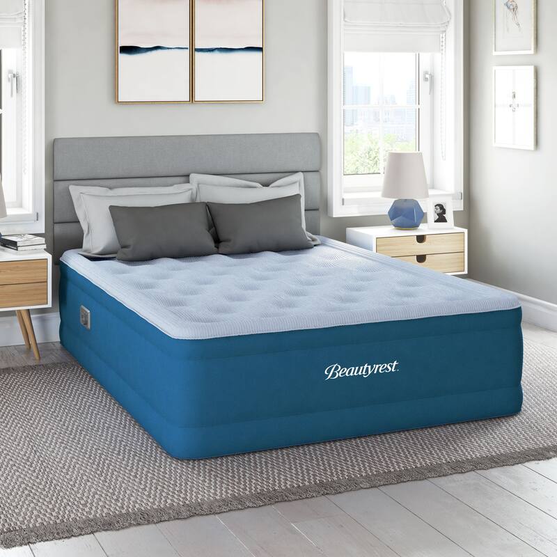 Beautyrest Comfort Plus Air Mattress with Built-in Pump - Inflatable Guest Bed with Plush Cooling Top - Queen