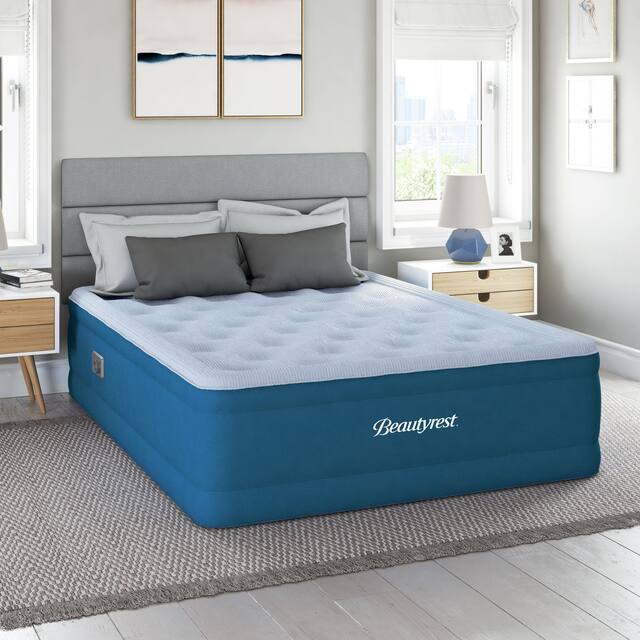 Beautyrest Comfort Plus Air Bed Mattress with Built-in Pump and Plush Cooling Topper - Queen