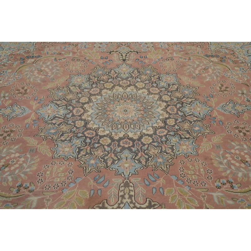 Hand Knotted Oriental 100% Wool Carpet Traditional Floral Pink Tabriz Area Rug - 12' 8'' X 9' 7''
