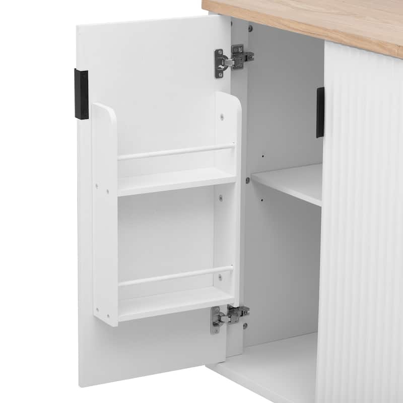 51.30'' Fluted Kitchen Island with Drop Leaf, Rolling Wheels, Internal Storage Rack, and Towel Rack - 51.3'' x 29.5'' x 36.4''