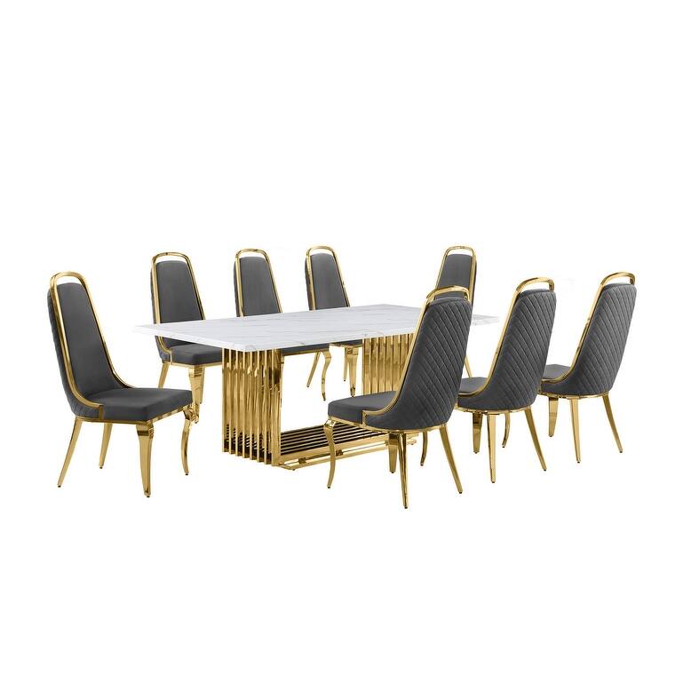 Best Quality Furniture D312/3-SC310-7 Dining Set with 79" White Marble Top