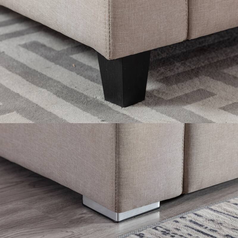 Linen Fabric 4 Piece Reversible Sectional Sofa Chaise with Pillows and Interchangeable Legs in Beige