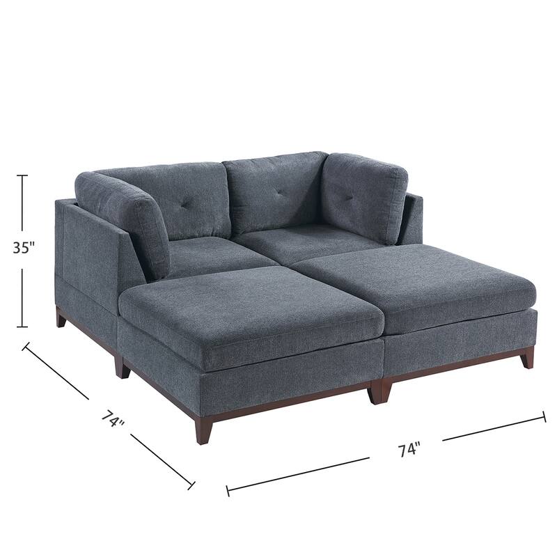 4 Piece Chenille Fabric Modular Corner Sofa and Ottoman Set