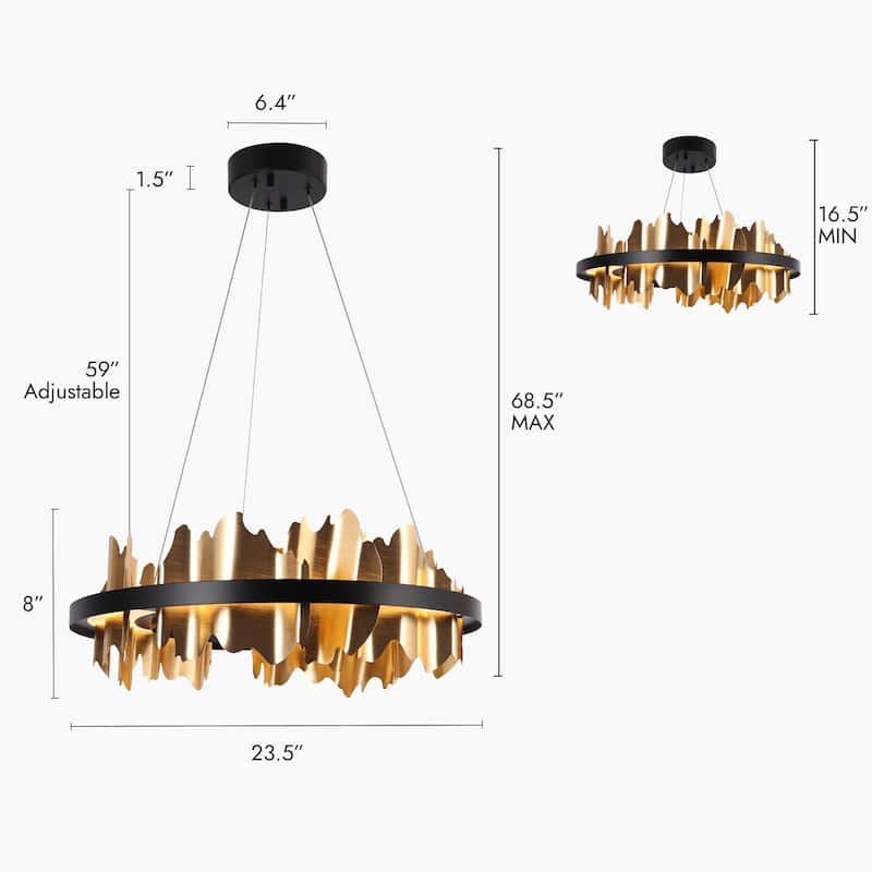 Modern LED Gold Black Drum Chandelier Wheel Lights for Dining Room Bedroom - D 23.5" x H 8"
