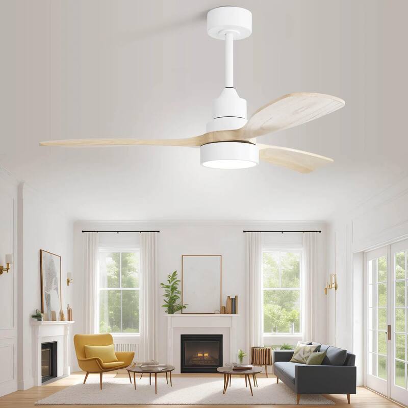 48 Inch Low Profile Ceiling Fan with Dimmable Light, 6 Speed Reversible Remote Ceiling Fan with 3 Solid Wood Blades