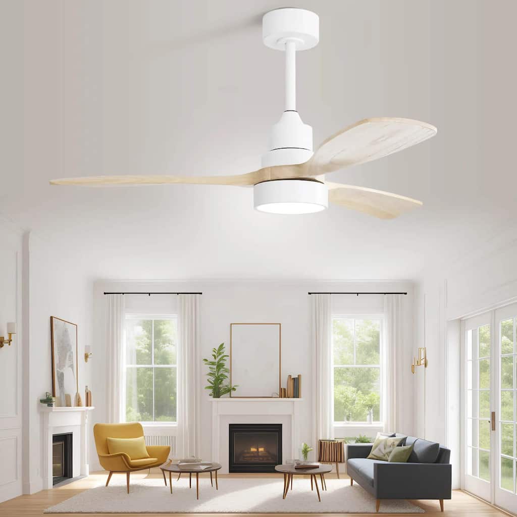 48 Inch Low Profile Ceiling Fan with Dimmable Light, 6 Speed Reversible Remote Ceiling Fan with 3 Solid Wood Blades