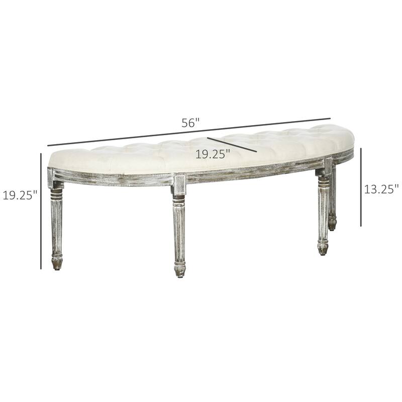 Semi-Circle Bed Bench with Tufted Design and Rubberwood Legs