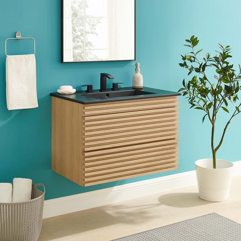 Render 30" Wall-Mount Bathroom Vanity - Oak Black