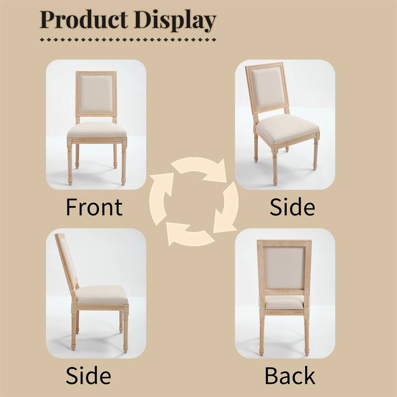 French Country Dining Chairs Set of 2,Upholstered Chairs w/Square Back