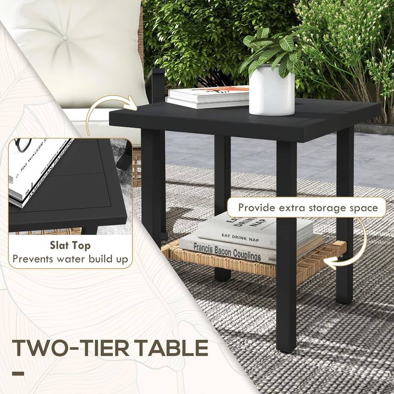 3-Piece Wicker Set, Rocking Chairs with Tufted Cushions,Coffee Table