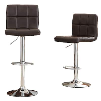 Swivel Faux Leather Adjustable Hydraulic Bar Stool Set of 2