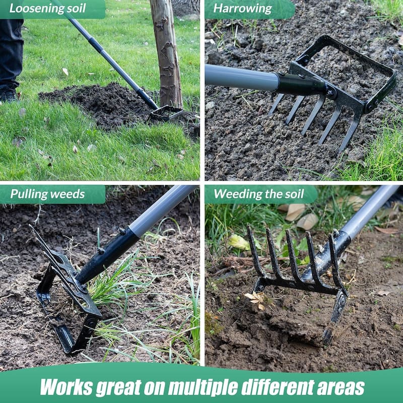 Suchtale 2-in-1 Stirrup 82" Hoe and Rake, Adjustable Handle, Weeding, Soil Loosening, Planting in Gardens