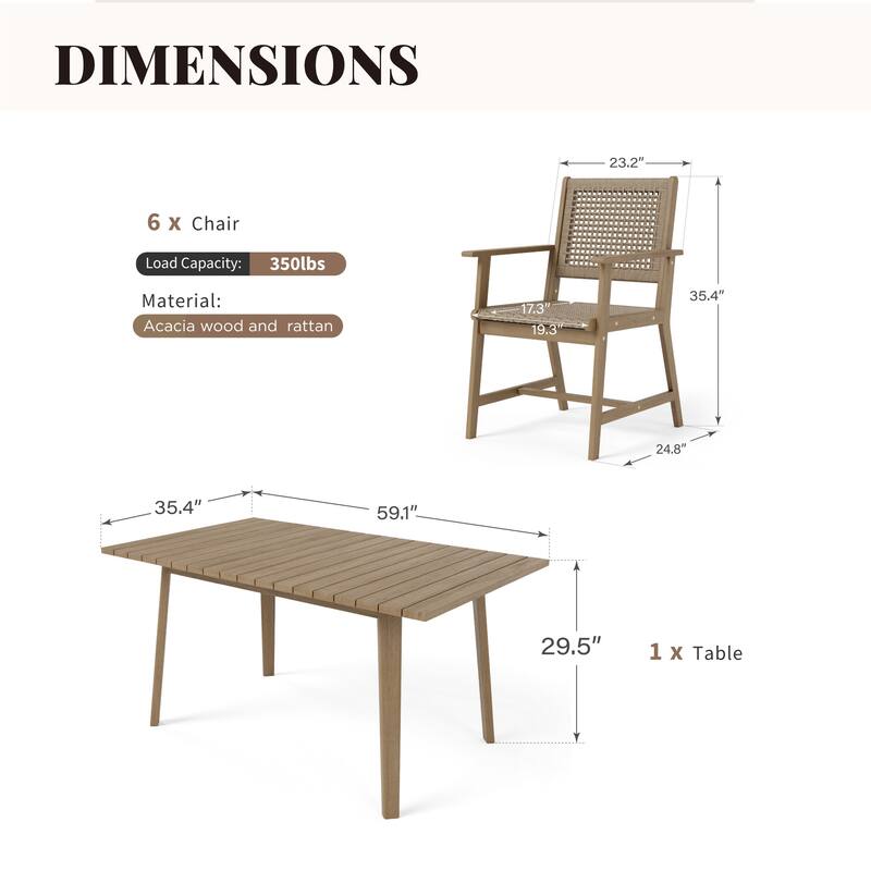 MAISON ARTS 7/9-Piece Acacia Wood Outdoor Dining Set, Teak Wooden Table & Dining Chairs with Wicker Seat and Back